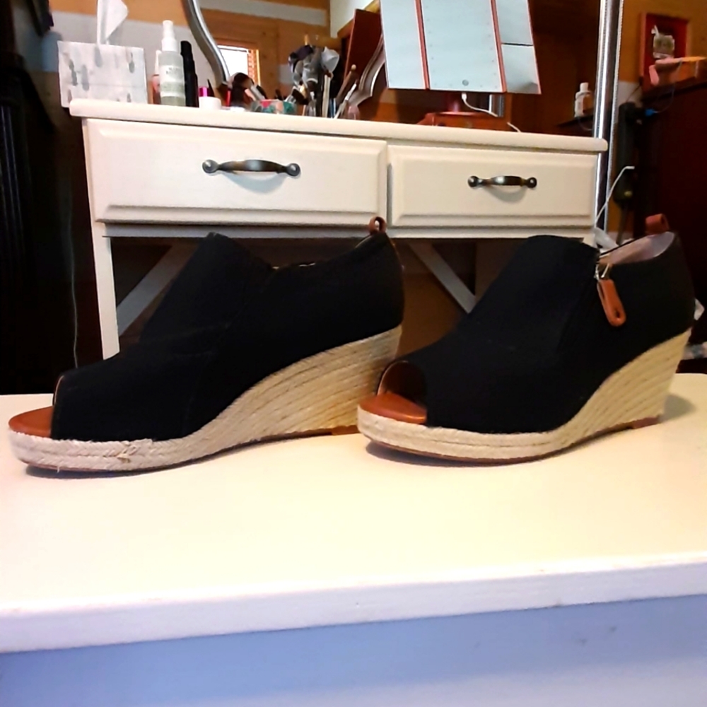 wedge espadrilles, open toe, zipper